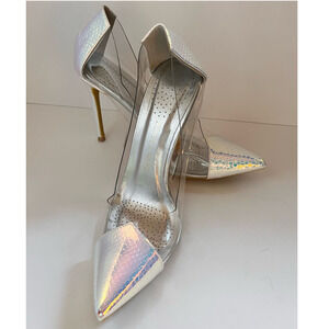 Azalea Wang Metallic Silver Iridescent Snakeskin Stiletto Pumps Sz 8 NWOT